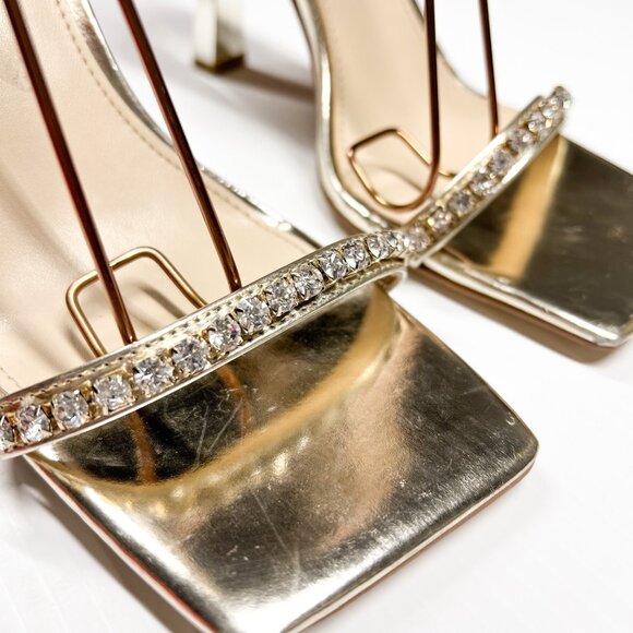 Marc Fisher Karima Heeled Rhinestone Straps Sandals Size 8.5 Gold - Picture 6 of 15